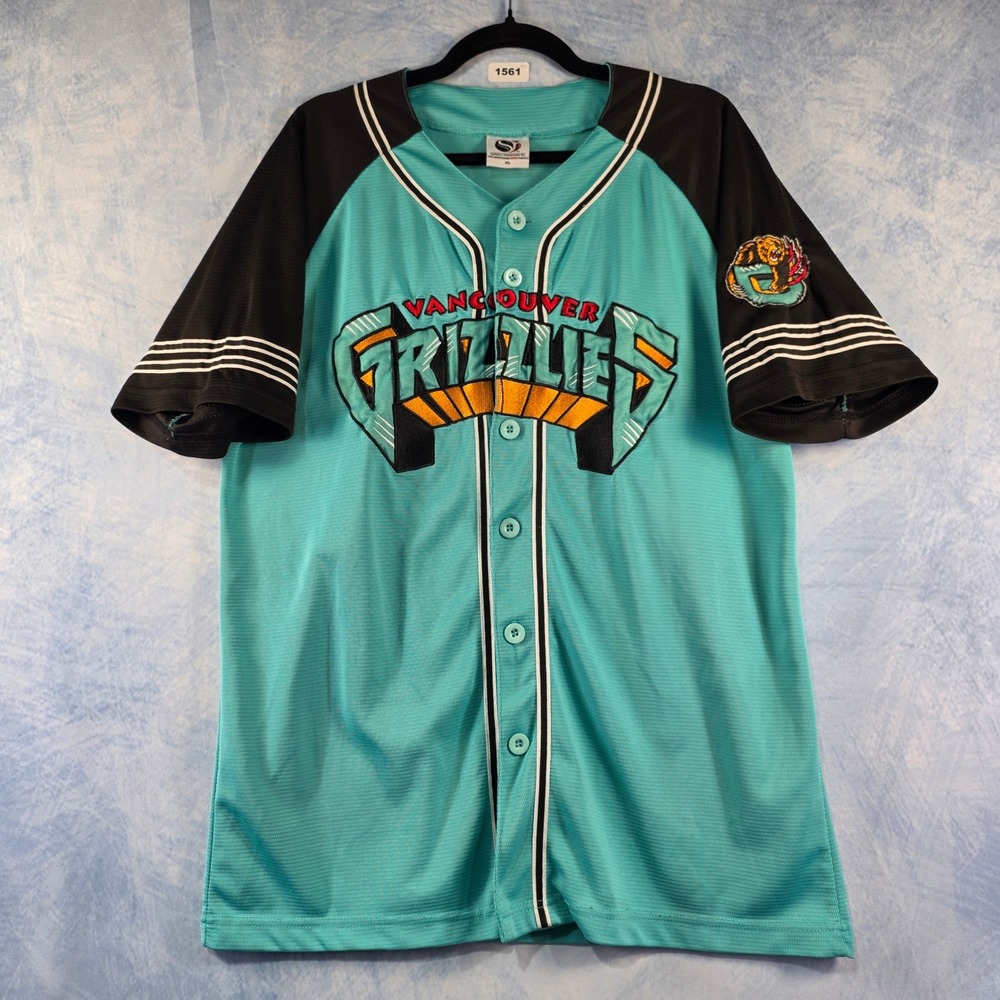 Something Inked Vancouver Grizzlies Baseball Jersey Teal Black Mens XL Mesh NBA